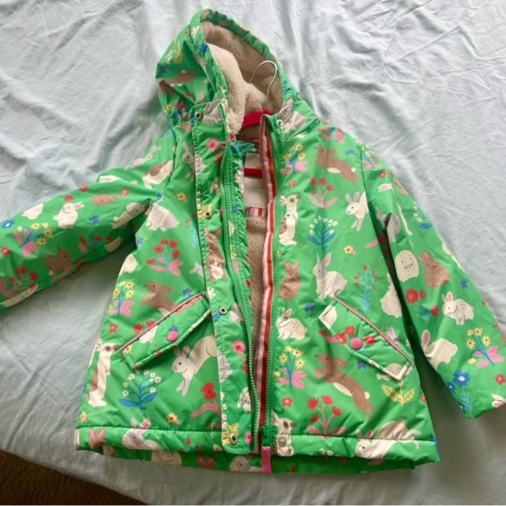 Mini Boden Green and Pink Raincoat with Hood